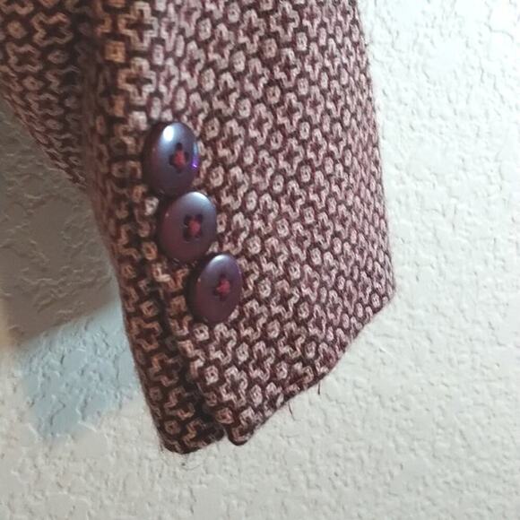 Monroe & Main Tweed Two Button Burgundy Deep Red & Cream Lined Fitted Blazer 8 - Picture 11 of 11